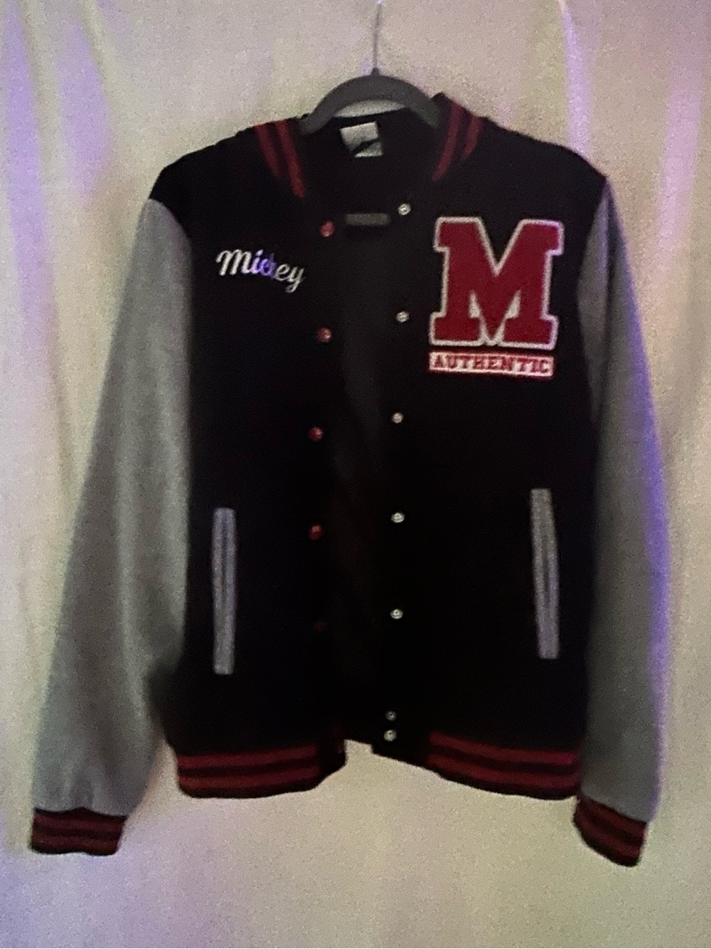 Disney Mickey Mouse Black & Gray Varsity Jacket with Red Trim